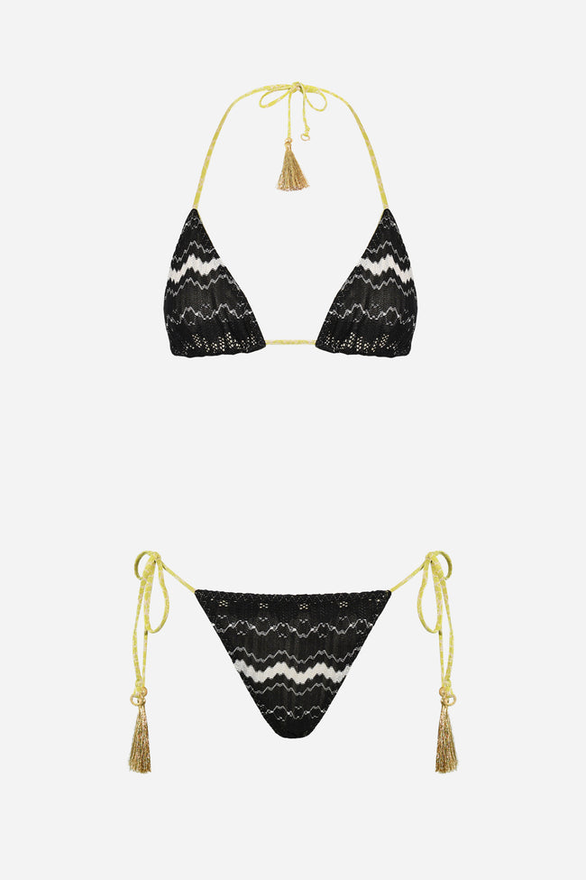 Black White Knit Reversible Triangle Bikini