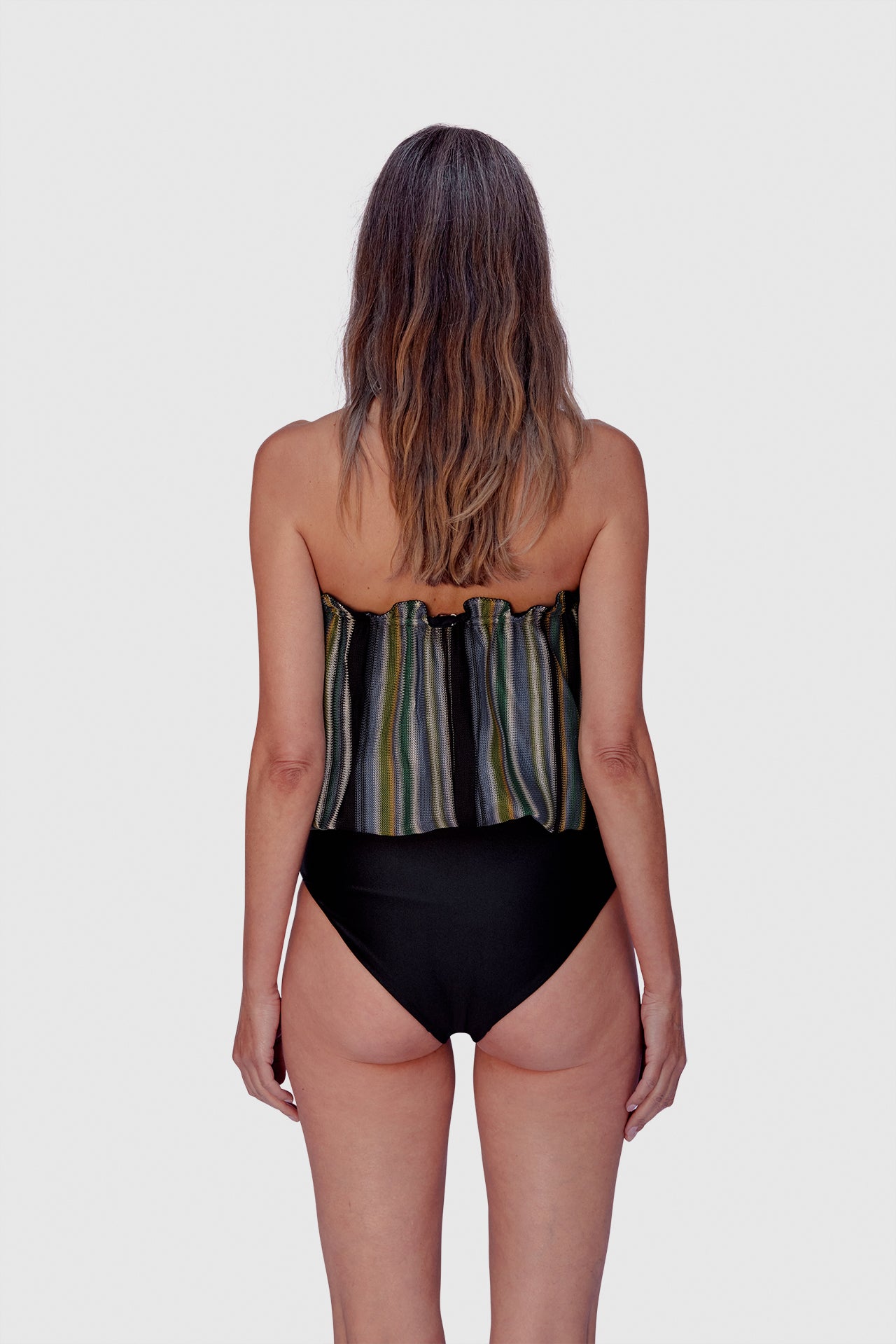 Stripe Knit Bandeau Swimsuit