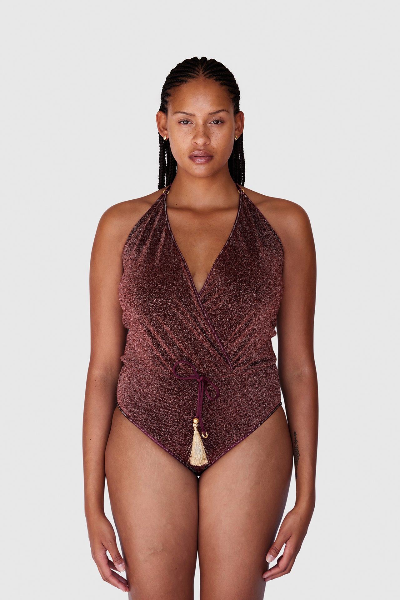 Bordeaux Glitter V-Swimsuit