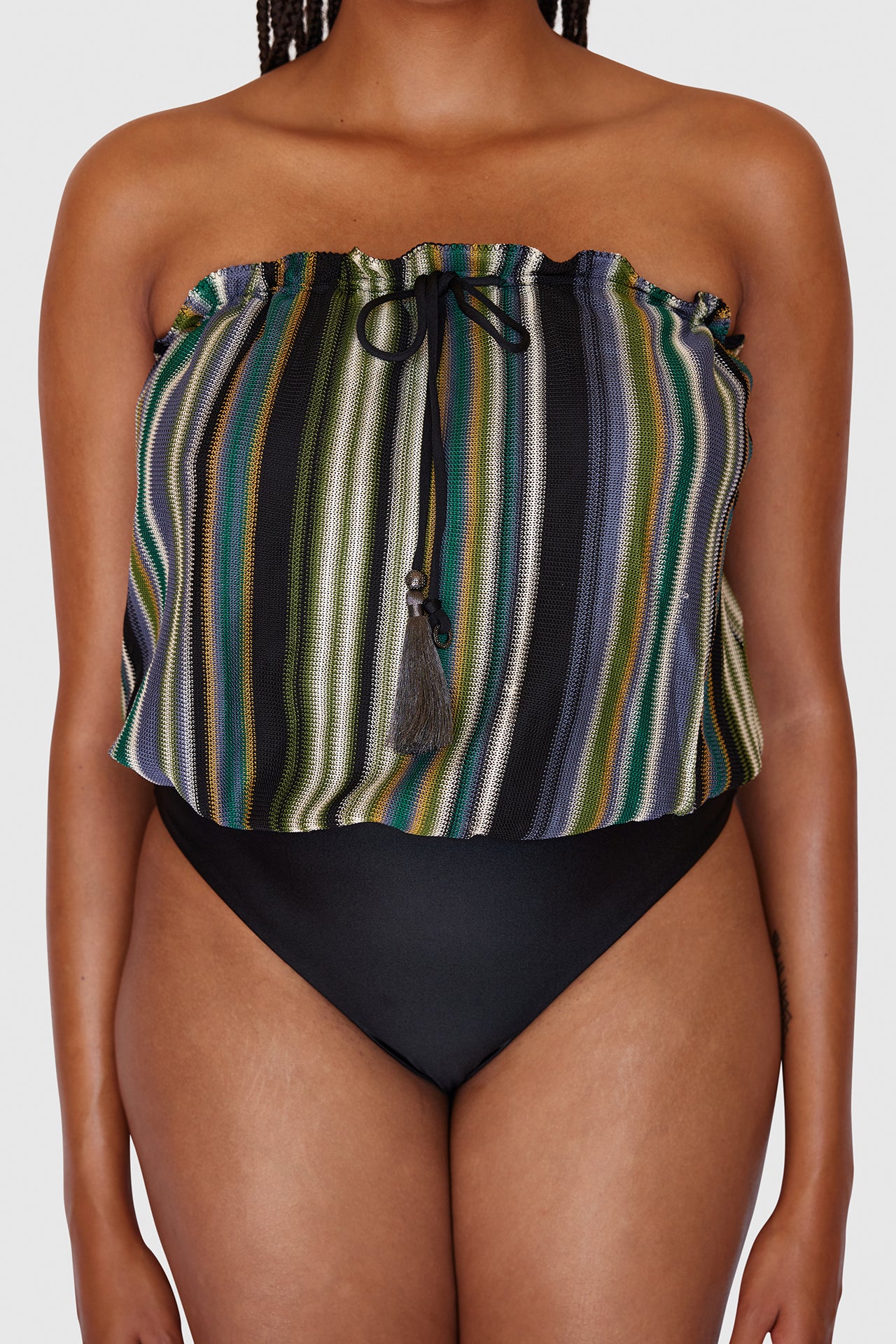 Stripe Knit Bandeau Swimsuit