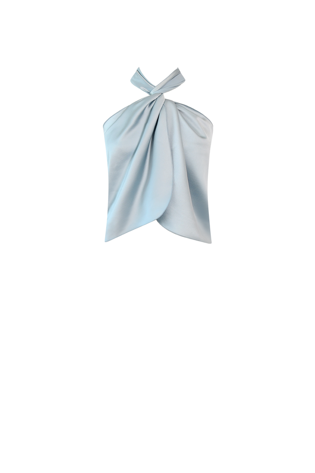 Blue Satin Tie Top