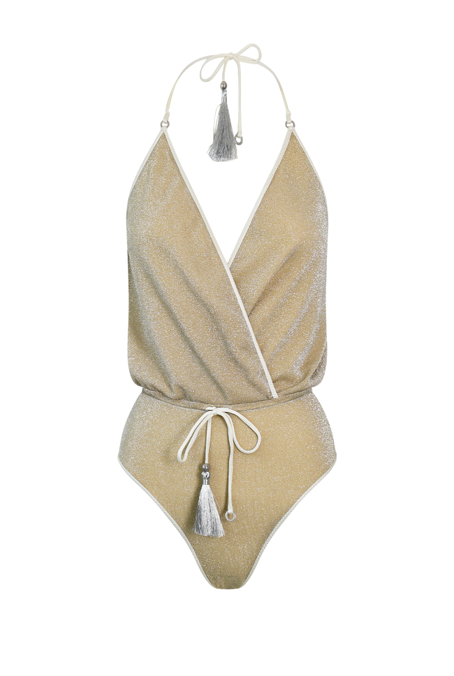 Cream Glitter V-Swimsuit