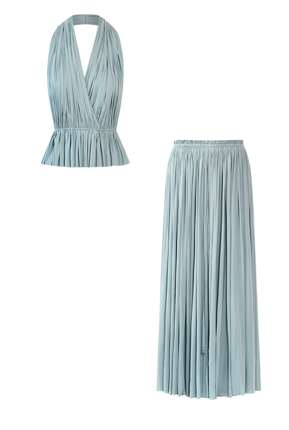 Ice Blue Silk Skirt & Top Set