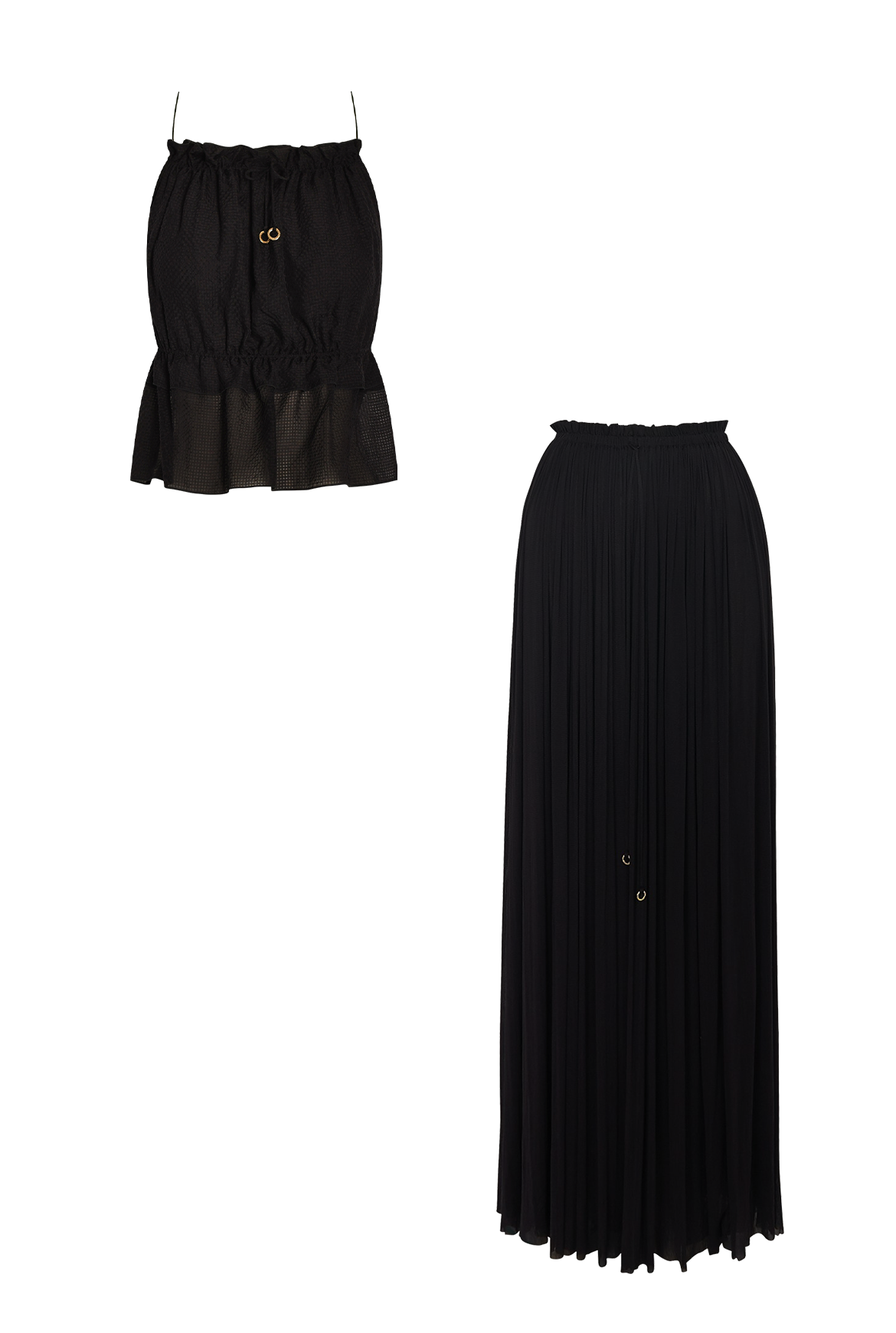 Black Silk Skirt & String Top