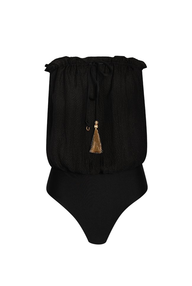 Black Bandeau Silk Swimsuit