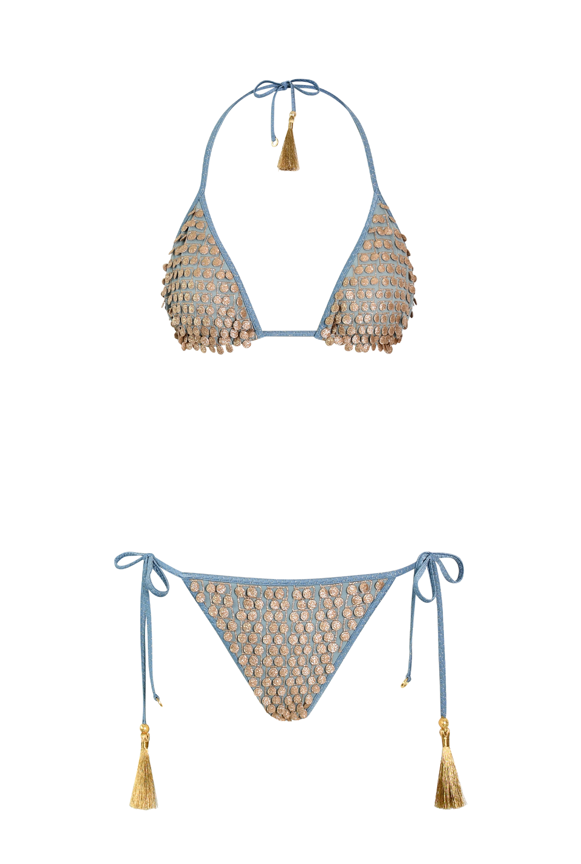 Blue Pom Pom Triangle Bikini