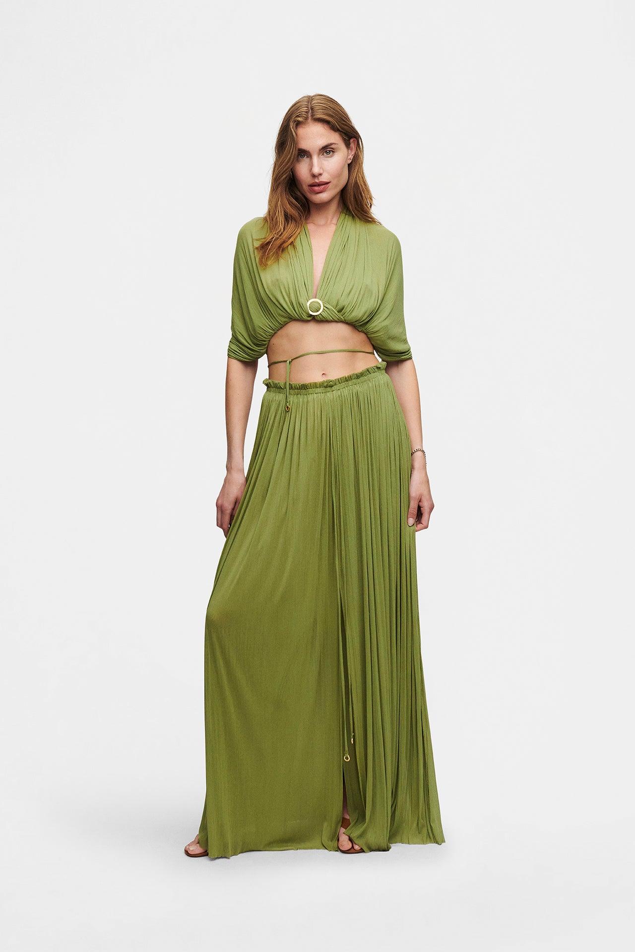 Green Silk Skirt & Top Set
