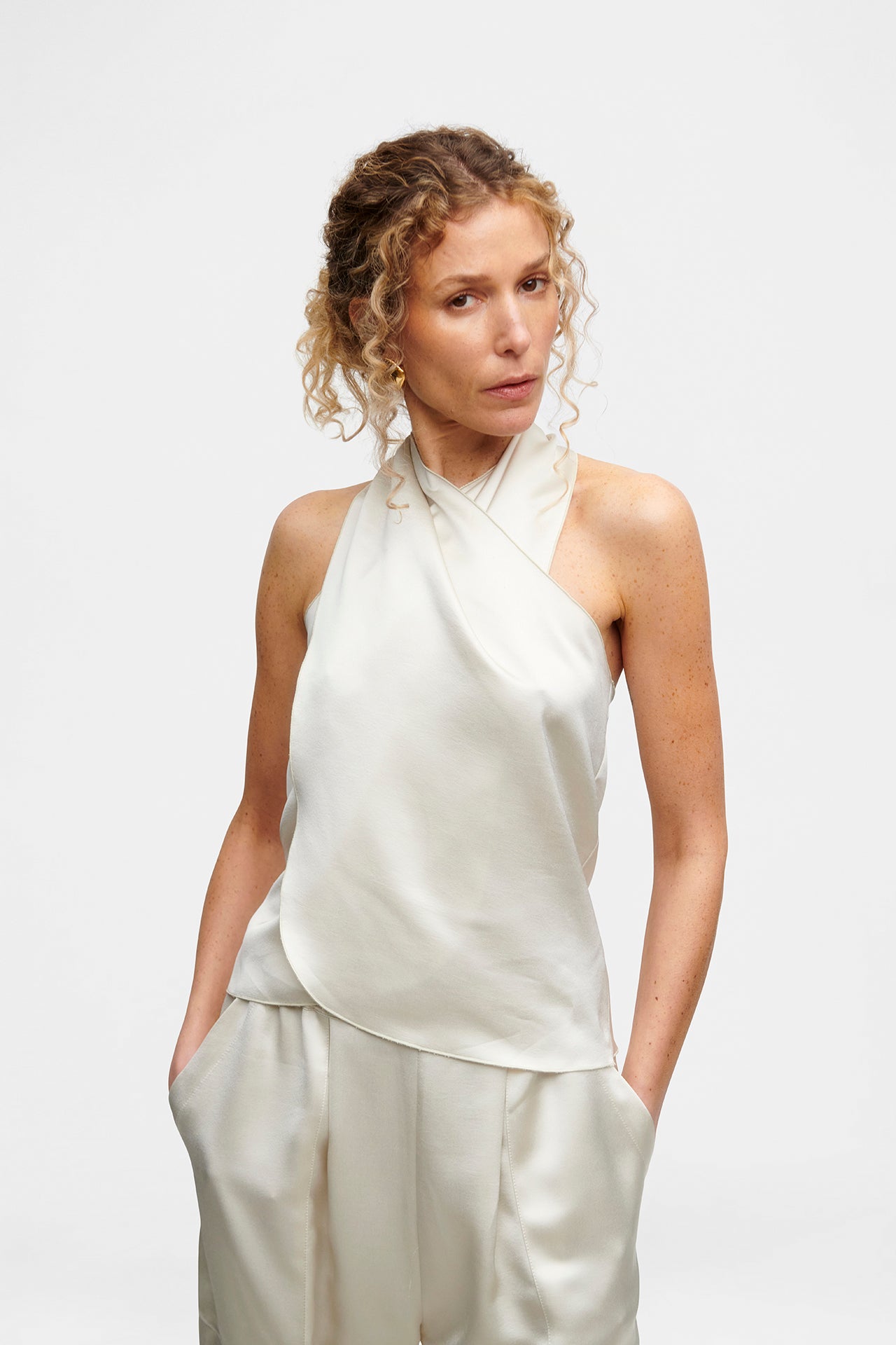 White Satin Tie Top