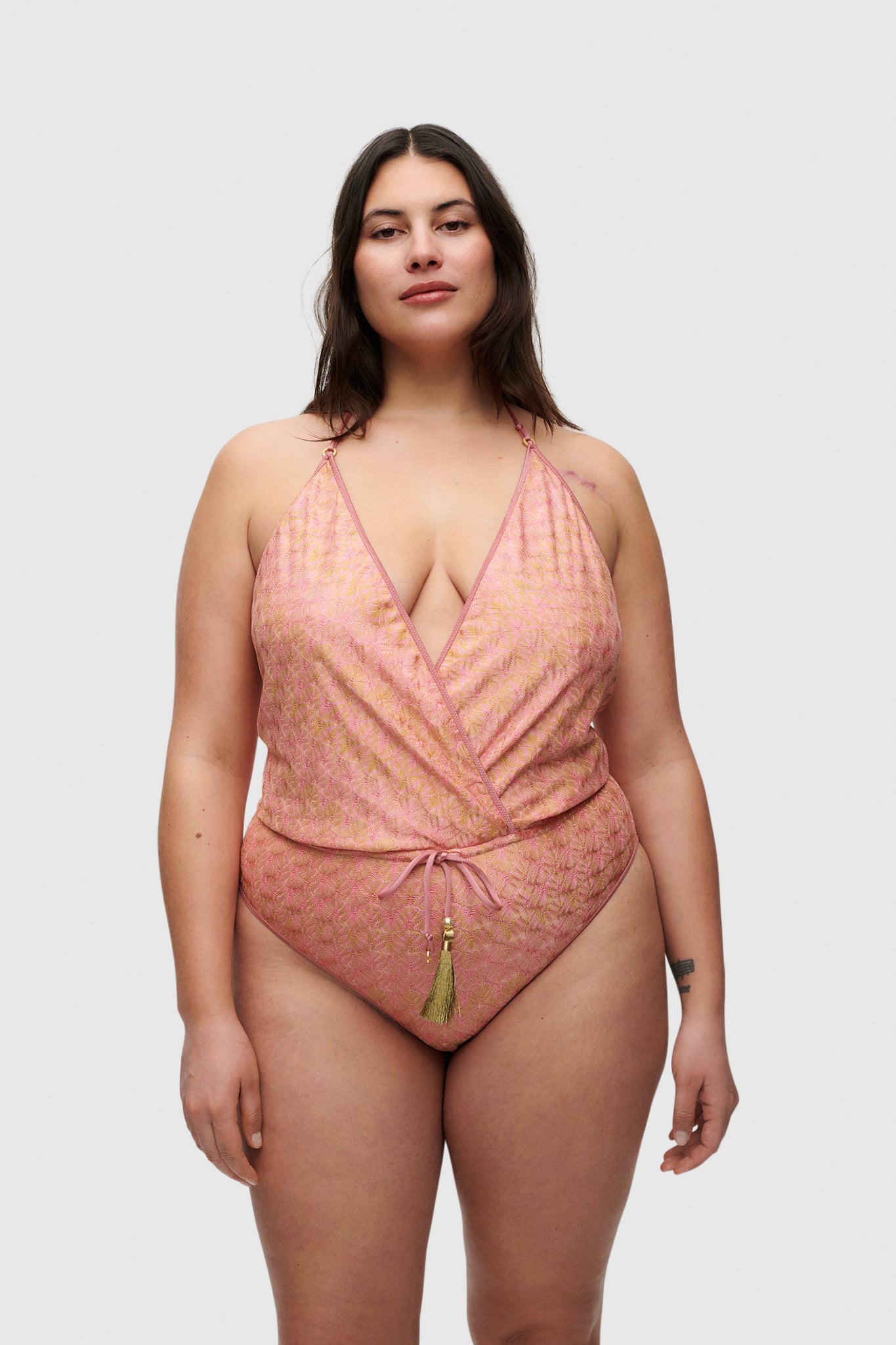 Rose Knit V-Swimsuit