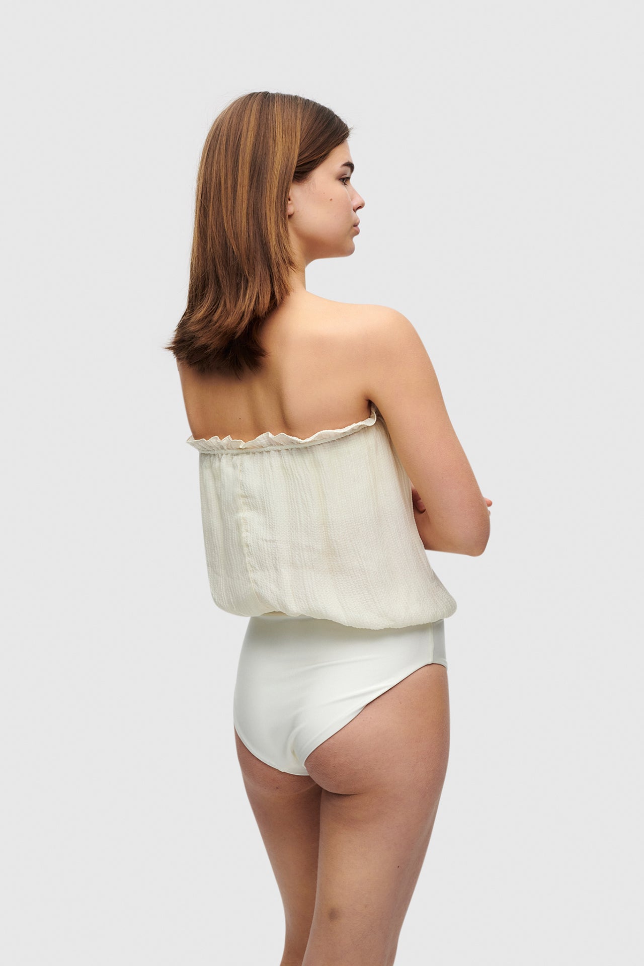 Ivory Bandeau Silk Swimsuit