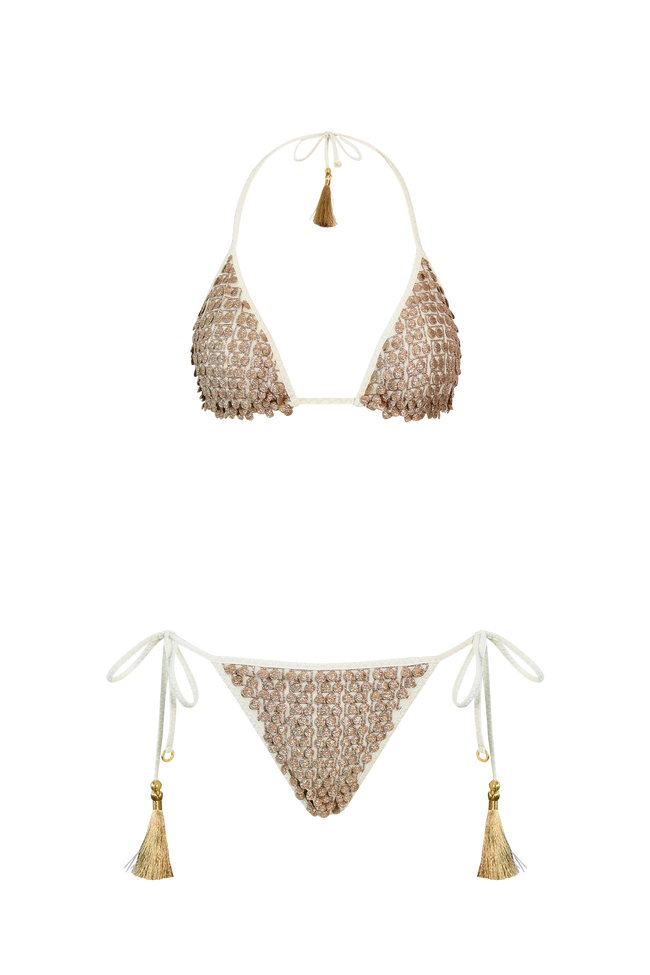 White Pom Pom Triangle Bikini