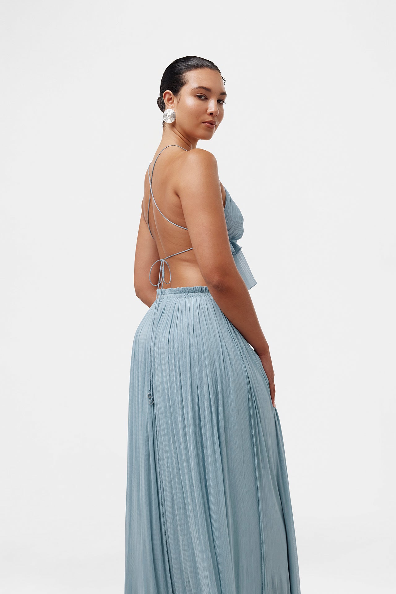 Ice Blue String Silk Top