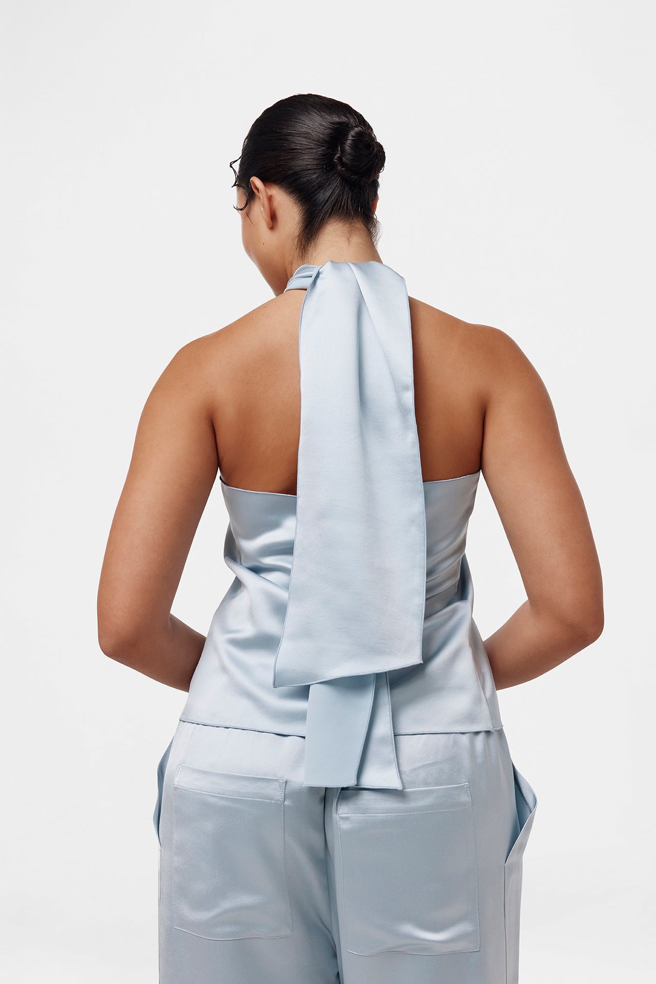Blue Satin Tie Top