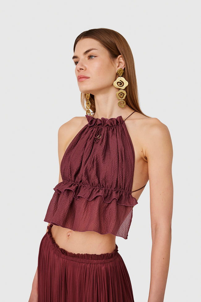 Bordeaux Silk Skirt & String Top