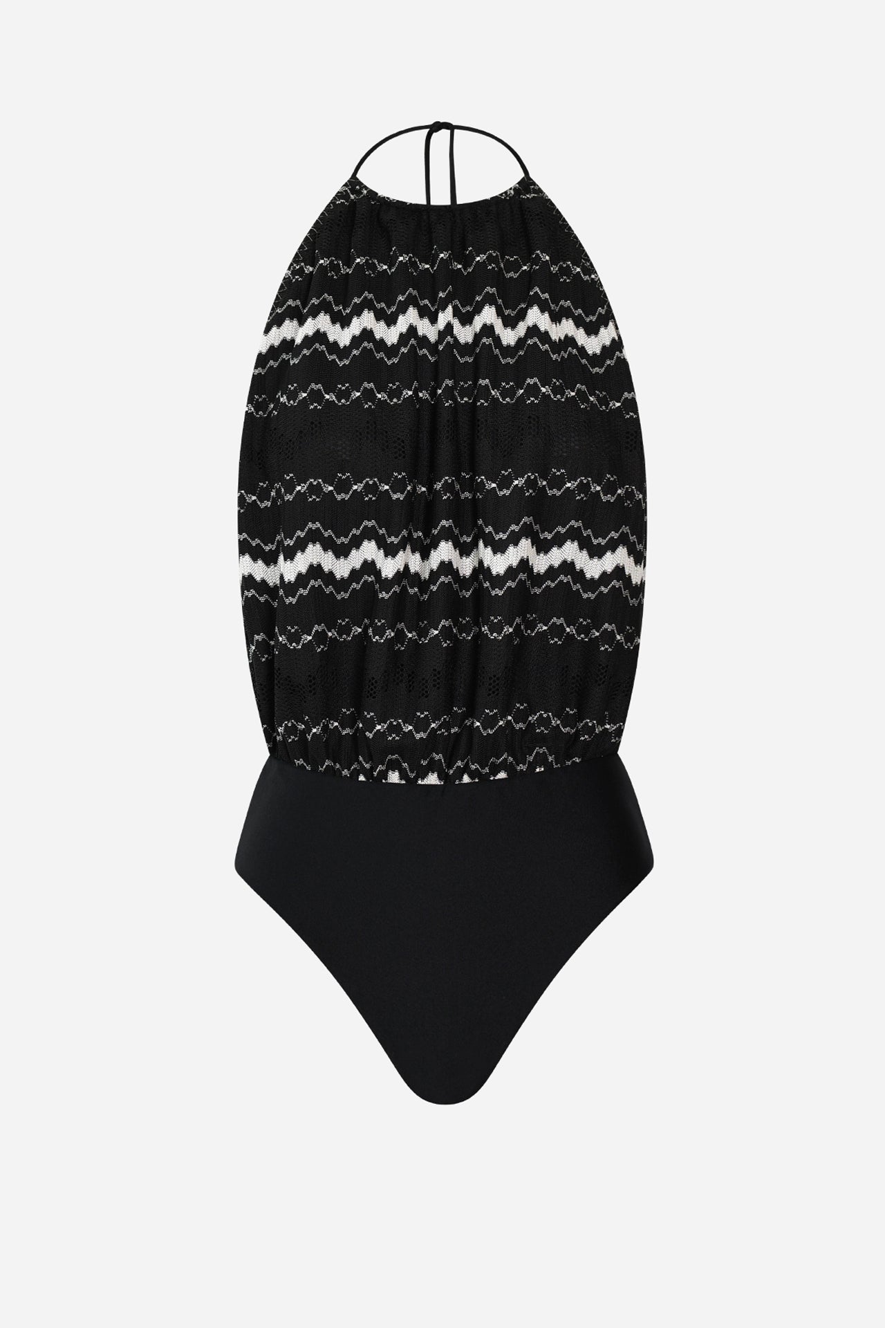 HANNE BLOCH - Black White Knit Halter-Neck Swimsuit