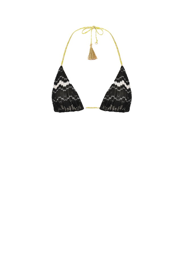 Black White Knit Reversible Triangle Bikini - Top
