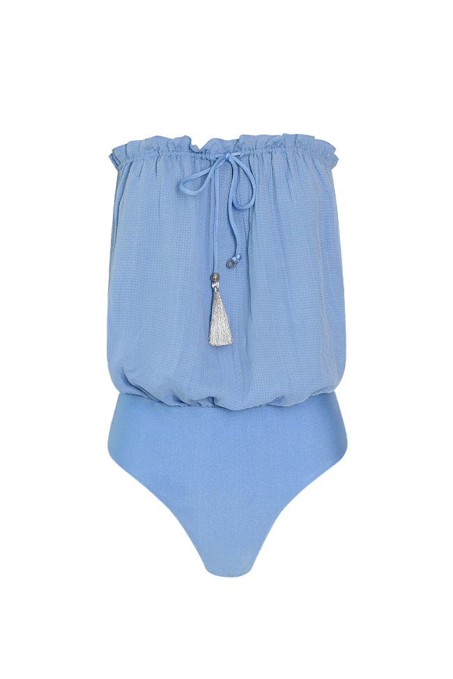 SkyBlue Bandeau Silk Swimsuit