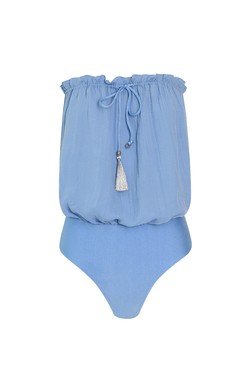 SkyBlue Bandeau Silk Swimsuit