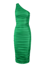 Mint Ruched One-Shoulder Dress