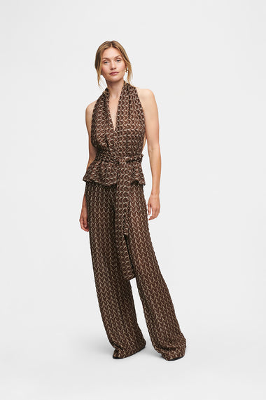 Brown Knit Set, scarf top and trousers in Italian knit, HANNE BLOCH