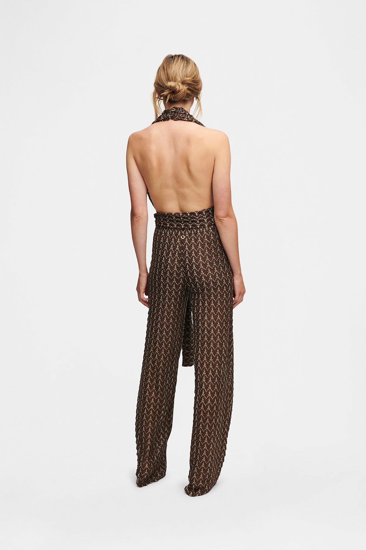 Brown Gold Knit Scarf Set / Top