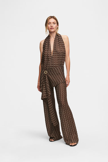 Brown Gold Knit Trousers, Italian knit, shown on model wearing size S, HANNE BLOCH