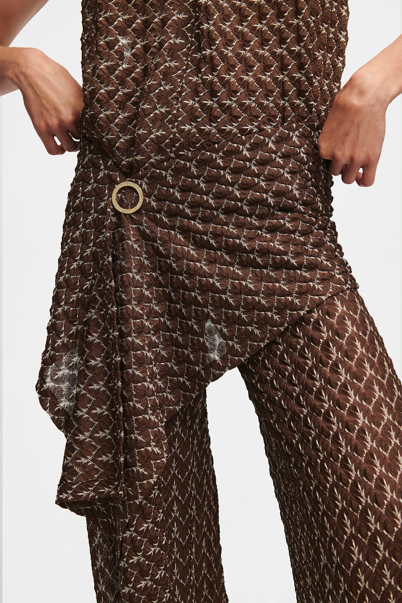 Brown Gold Knit Scarf Set / Top