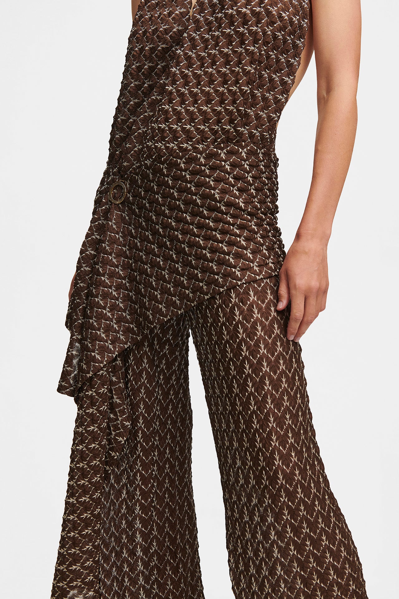 Brown Knit Set, scarf top and trousers in Italian knit, image 6, HANNE BLOCH