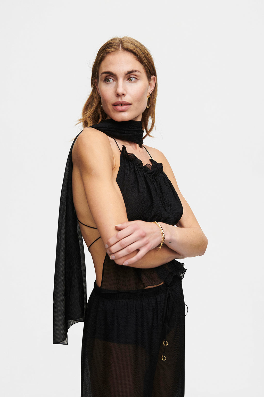Black String Silk Top
