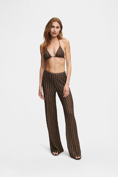 Brown Gold Knit Trousers, Italian knit, HANNE BLOCH