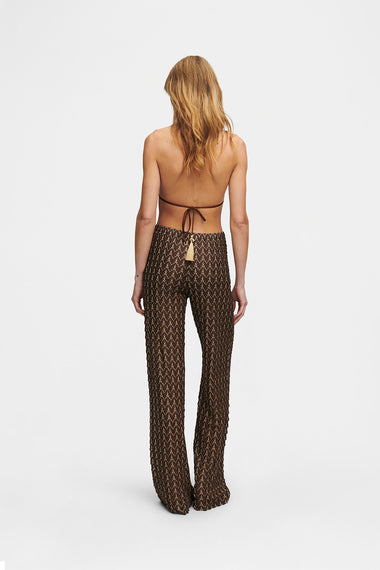 Brown Gold Knit Trousers, Italian knit, shown on model wearing size S, HANNE BLOCH