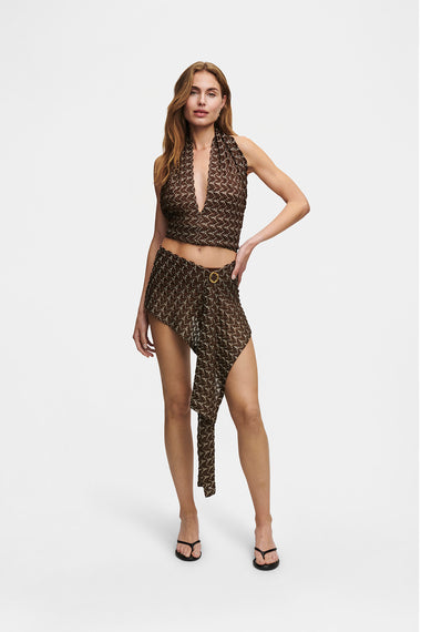 Brown Gold Knit Scarf Top, Italian knit with pins, image 5, HANNE BLOCH
