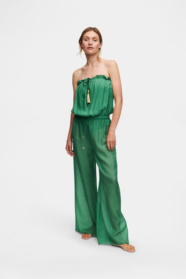 Forest Green Bandeau Silk Swimsuit with 100% Grade 6A silk top, image 3, HANNE BLOCH