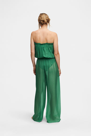 Forest Green Silk Trousers, wavy 100% Grade 6A mulberry silk, image 3, HANNE BLOCH