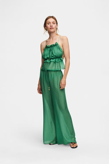 Forest Green Silk Trousers String Set, trousers and string top in Grade 6A silk, HANNE BLOCH