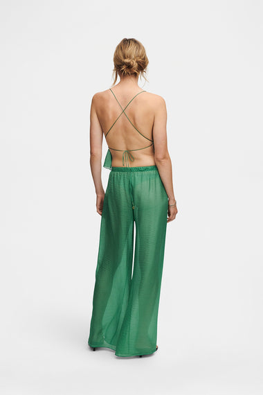 Forest Green Silk Trousers String Set, trousers and string top in Grade 6A silk, image 3, HANNE BLOCH
