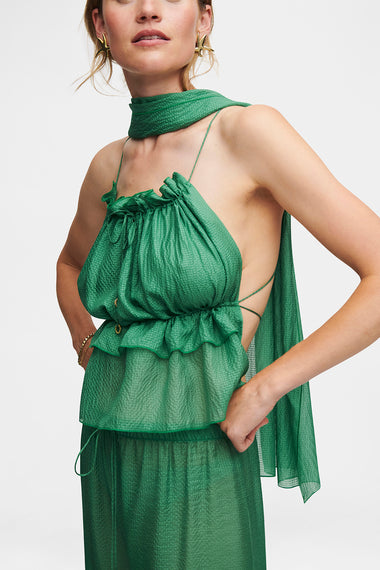 Forest Green String Silk Top, 100% Grade 6A mulberry silk, image 5, HANNE BLOCH
