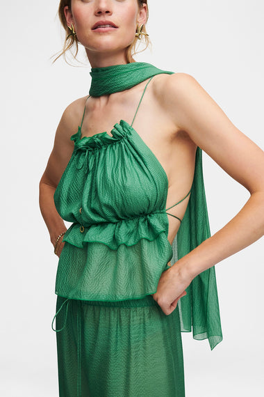 Forest Green Silk Trousers String Set, trousers and string top in Grade 6A silk, image 4, HANNE BLOCH