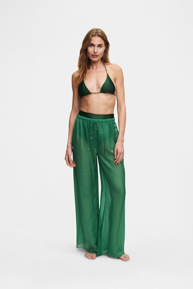 Forest Green Silk Trousers, wavy 100% Grade 6A mulberry silk, image 4, HANNE BLOCH