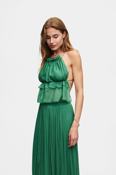 Forest Green Silk String Set, skirt and string top in 100% Grade 6A mulberry silk, image 3, HANNE BLOCH