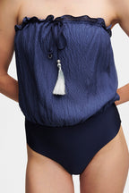 Ocean Blue Bandeau Silk Swimsuit