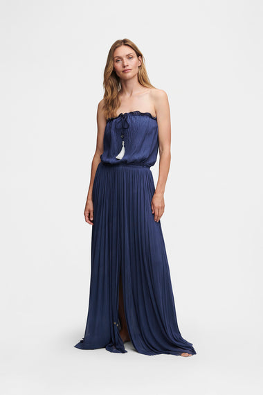 Ocean Blue Silk Bandeau Set, silk tulle skirt with bandeau silk swimsuit, HANNE BLOCH