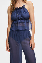 Ocean Blue String Silk Top