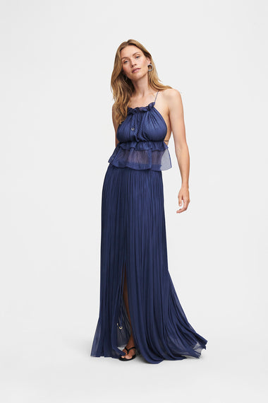 Ocean Blue Silk String Set, skirt and string top in 100% Grade 6A mulberry silk, HANNE BLOCH