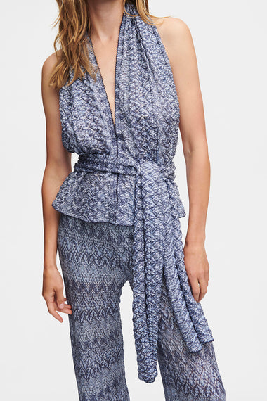 Blue Knit Set, scarf top and trousers in Italian knit, image 3, HANNE BLOCH