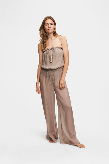 Taupe Silk Trousers, wavy 100% Grade 6A mulberry silk, HANNE BLOCH