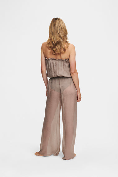Taupe Silk Trousers, wavy 100% Grade 6A mulberry silk, image 3, HANNE BLOCH