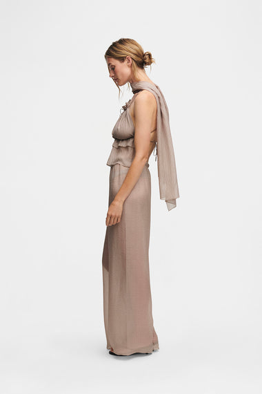 Taupe Silk Trousers String Set, trousers and string top in Grade 6A silk, HANNE BLOCH