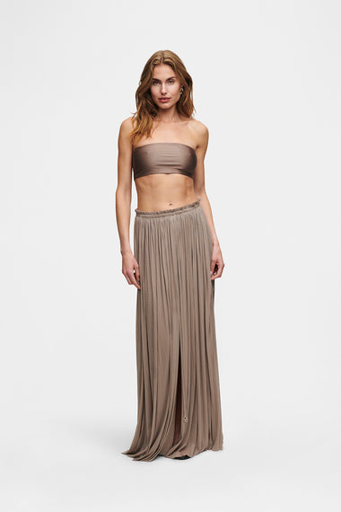 Taupe Bandeau Top swim top, shown on model wearing size S, HANNE BLOCH