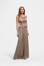 Taupe String Silk Top